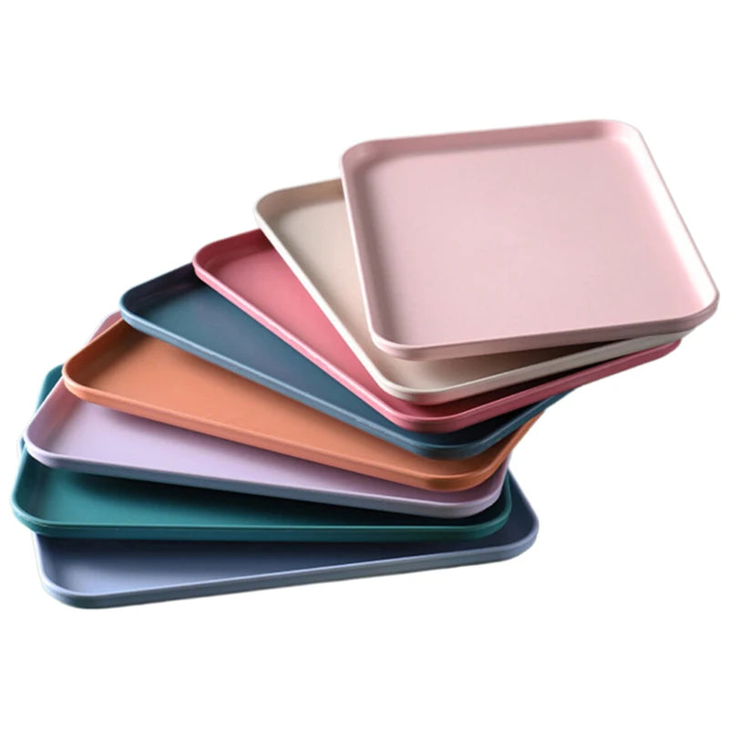 Plastic Serving Tray Home Tea Fruit Dessert Tray Anti-SlipScratch Resistant Plastic Food Cooking Storage Tray Kitchen Supplies