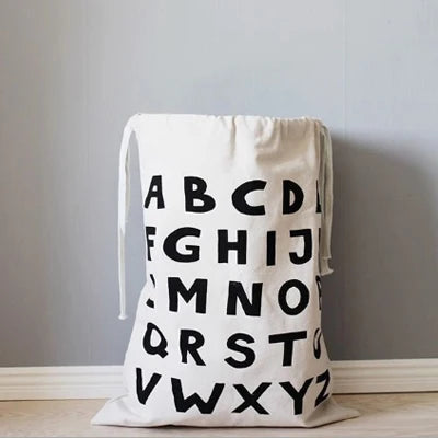 Linen Cotton Laundry Bag Animal Stripe Drawstring Backpack Cartoon Toy Storage Bag Drawstring Dirty Clothes Bag Organizer Pouch