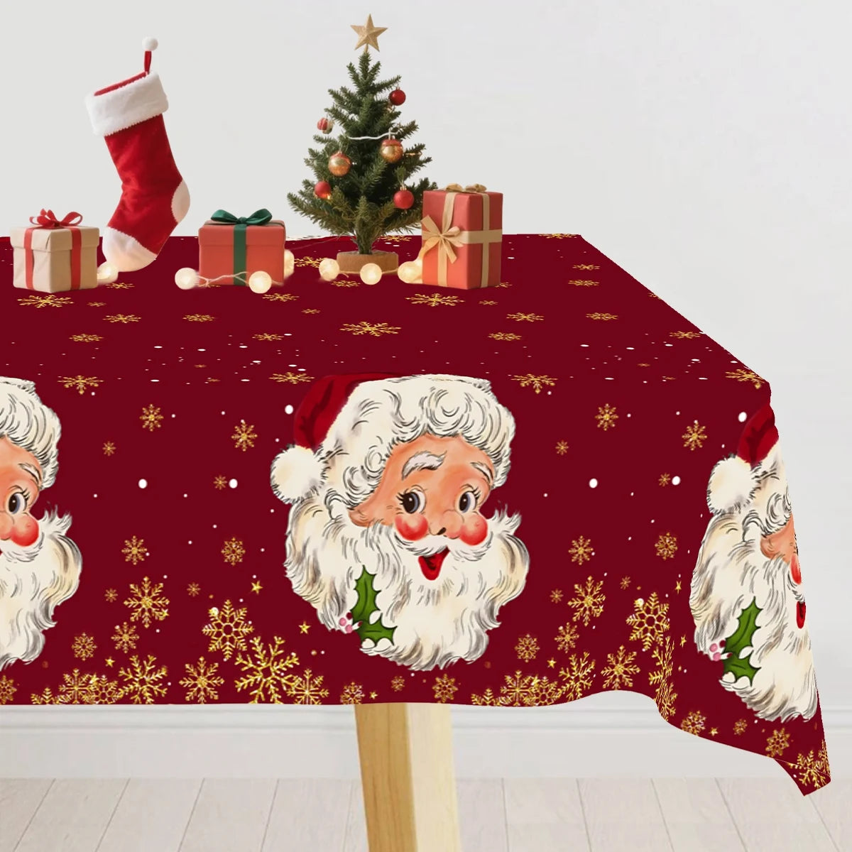 Christmas Santa Claus Tablecloth Plastic Rectangle Table Cover Party Decor for Home Kitchen Dinning Table Navidad Decorations