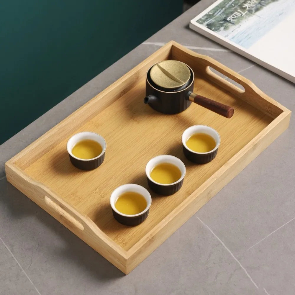 Rectangular Bamboo Tray Solid Color Household Dinner Plates Kitchen Accessories Wooden Fruit Snack Plates