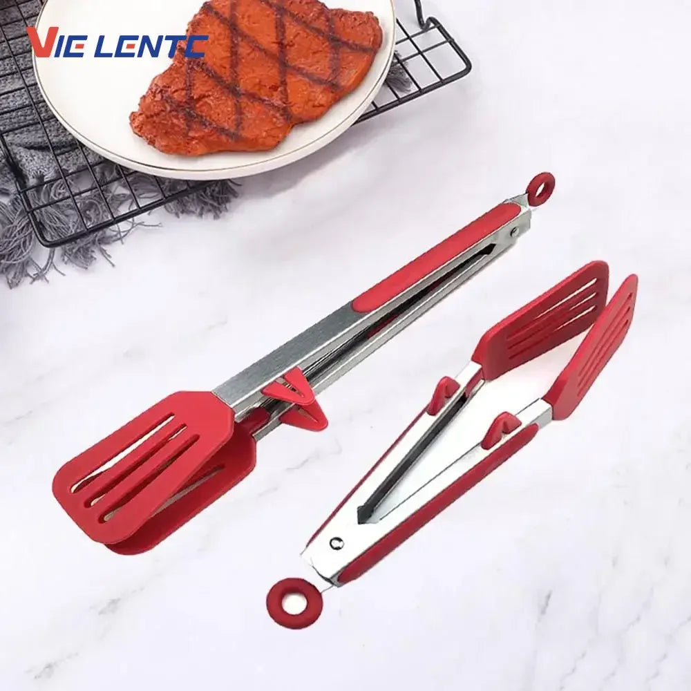 Kitchen Cooking Tools Non-Stick Kitchen Tongs Stainless Steel Handle Utensil Pizza Bread Steak Clip Salad Serving BBQ Tongs