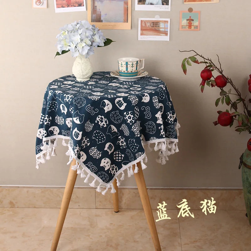 ins tablecloth fabric cotton and linen Japanese small fresh Internet celebrity rectangular dining table coffee table cloth