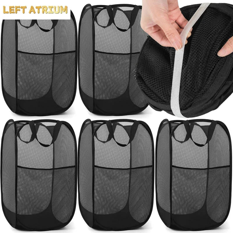 Folding Dirty Laundry Sorting Basket Washing FrameBathroomCloth MeshStorage BagFrame Bucket LaundryOrganizers Storage Pouch