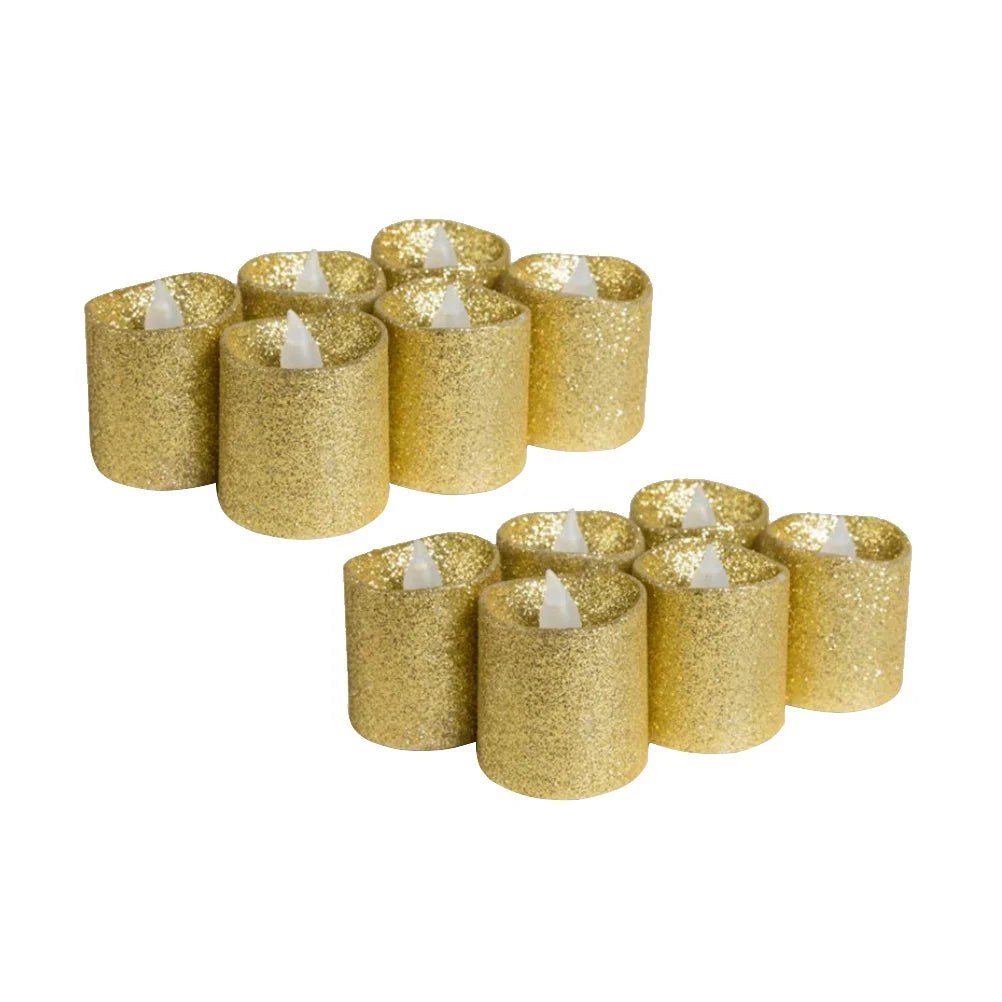 12pcs Glitter Electric Lights Flameless Led Candles For Wedding Christmas Party Home Cafe Bar Decorations Lighting