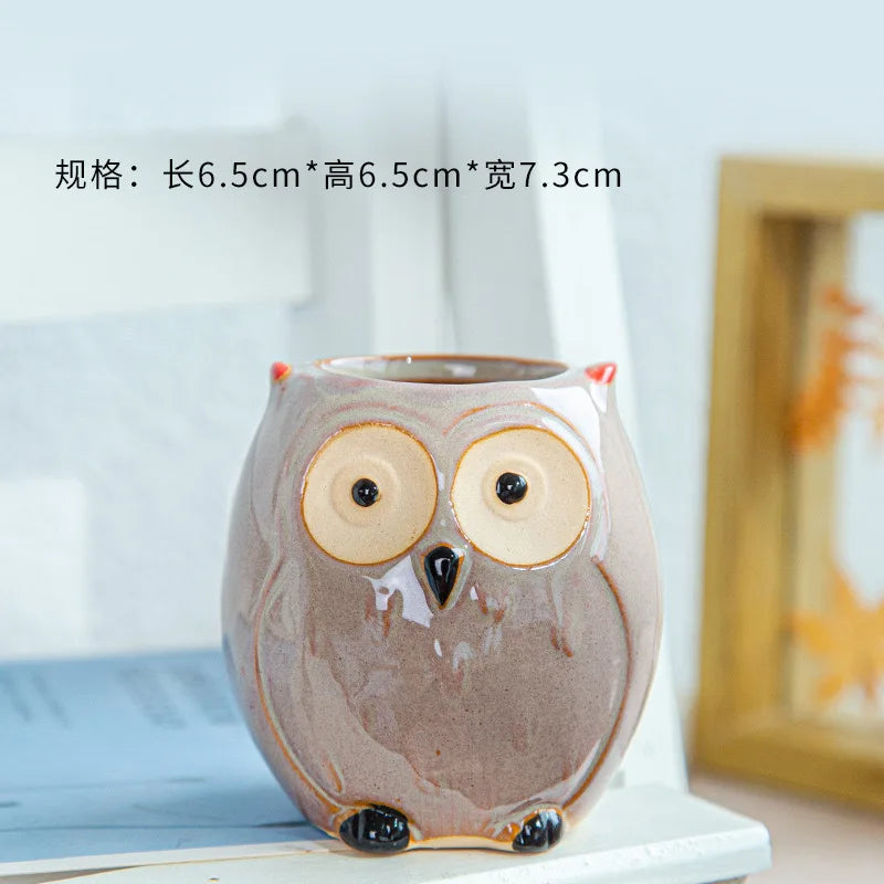 Cute Owl Ceramic Flower Pot Garden Office Decoration Succulent Animal Flowerpot Cactus Plants House Office Decoration Planters