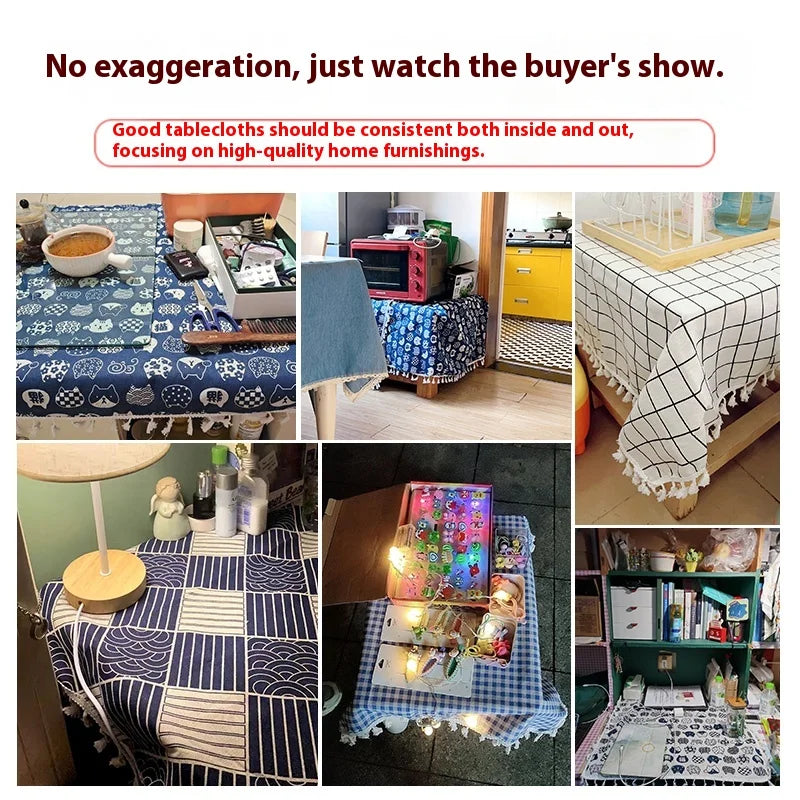 ins tablecloth fabric cotton and linen Japanese small fresh Internet celebrity rectangular dining table coffee table cloth