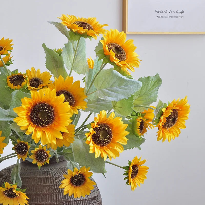 80CM Artificial Sunflower Large Branch Home Soft Decoration 3 Head Sunflower Home Decoration Photography Prop Silk Flower