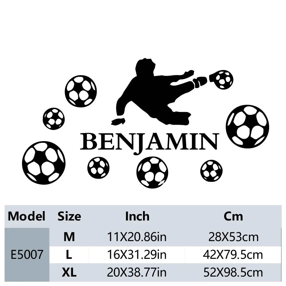 1pc Fashion Custom Name Boy Playing Football Wall Stickers Waterproof Wall Art Decal Bedroom Decor Wall Decoration Murals
