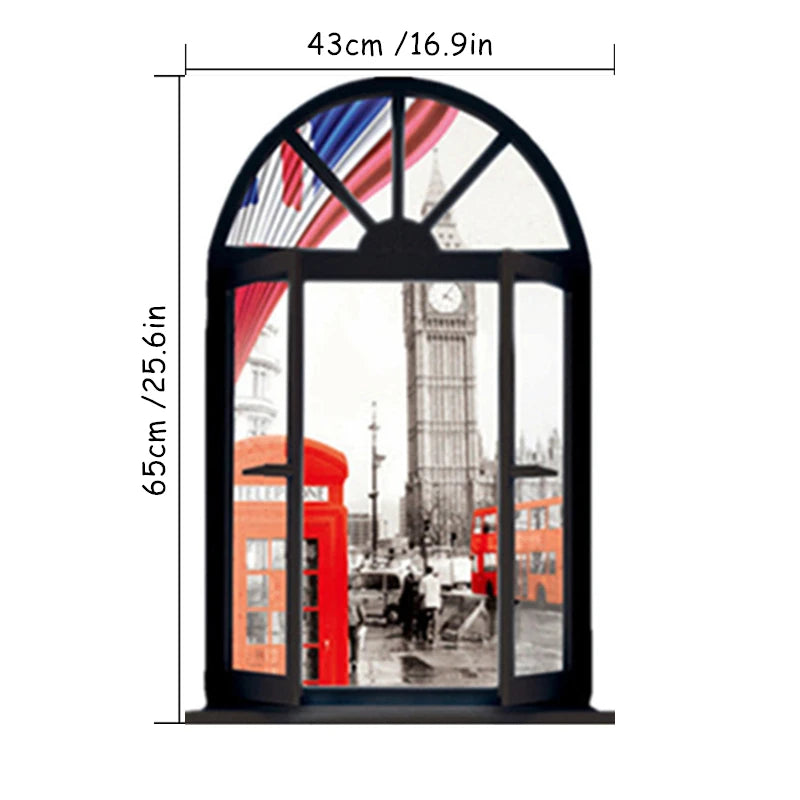 London City Street View Mural Clock Tower Telephone Booth Window Art Wall Stickers for Vintage Home Decoration Aesthetic Rooms