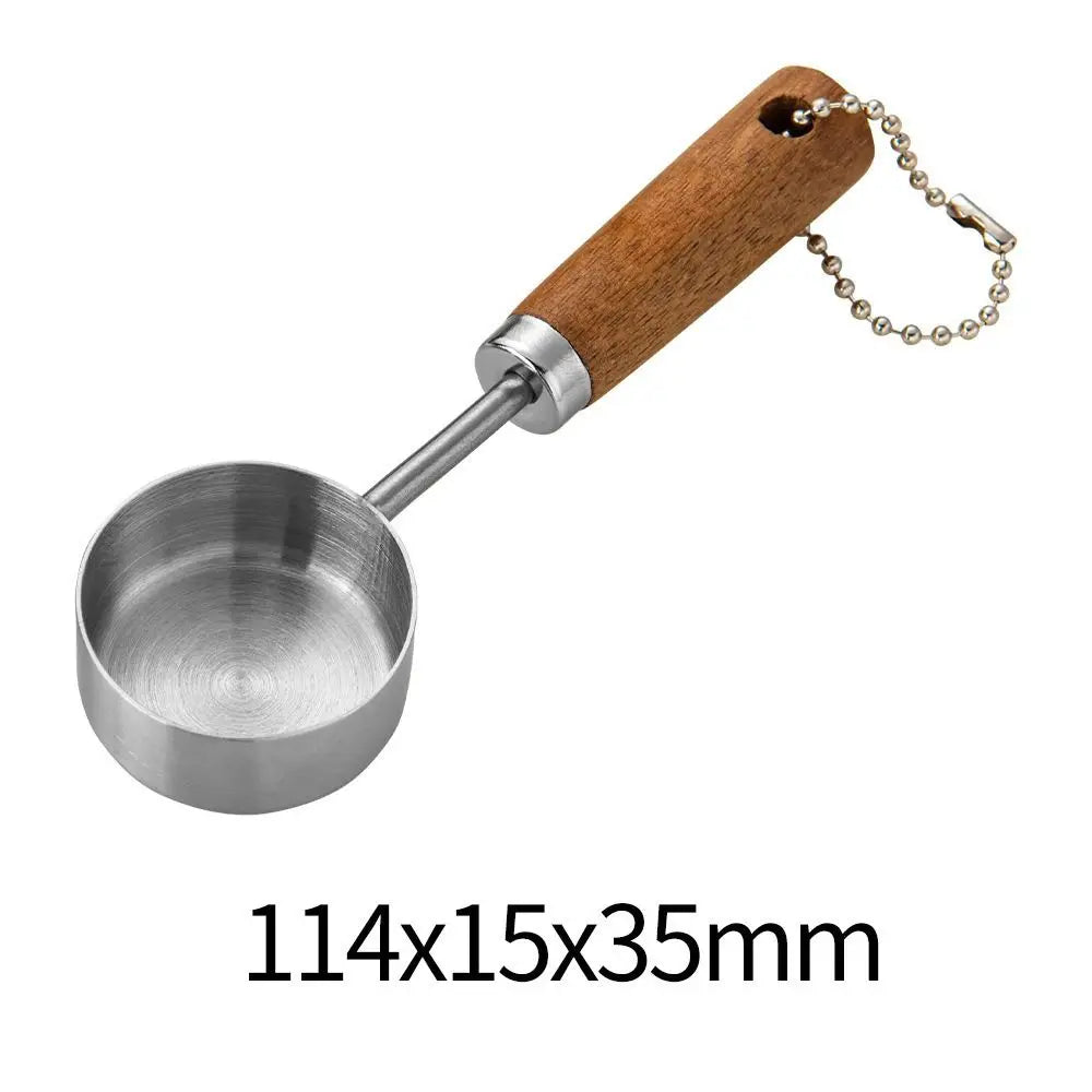 14ml Stainless Steel Measure Spoon with Wood Handle Hangable Measuring Cup Flat Bottom Rustproof Kitchen Measure Tools