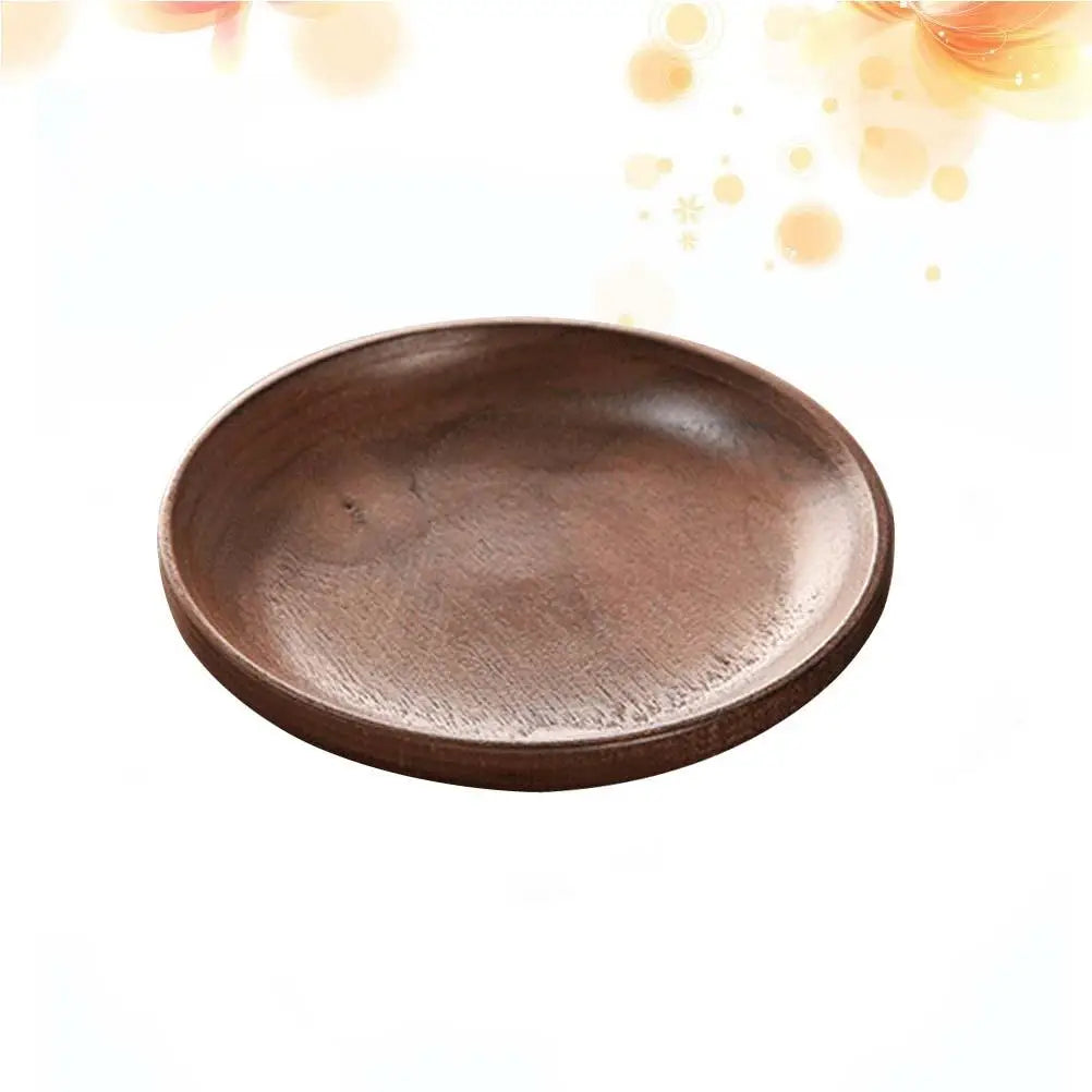1 pc Round Wood Serving Plate Japanese Style Eco Friendly Black Walnut Dinnerware Tray For Appetizers Decorative Plates