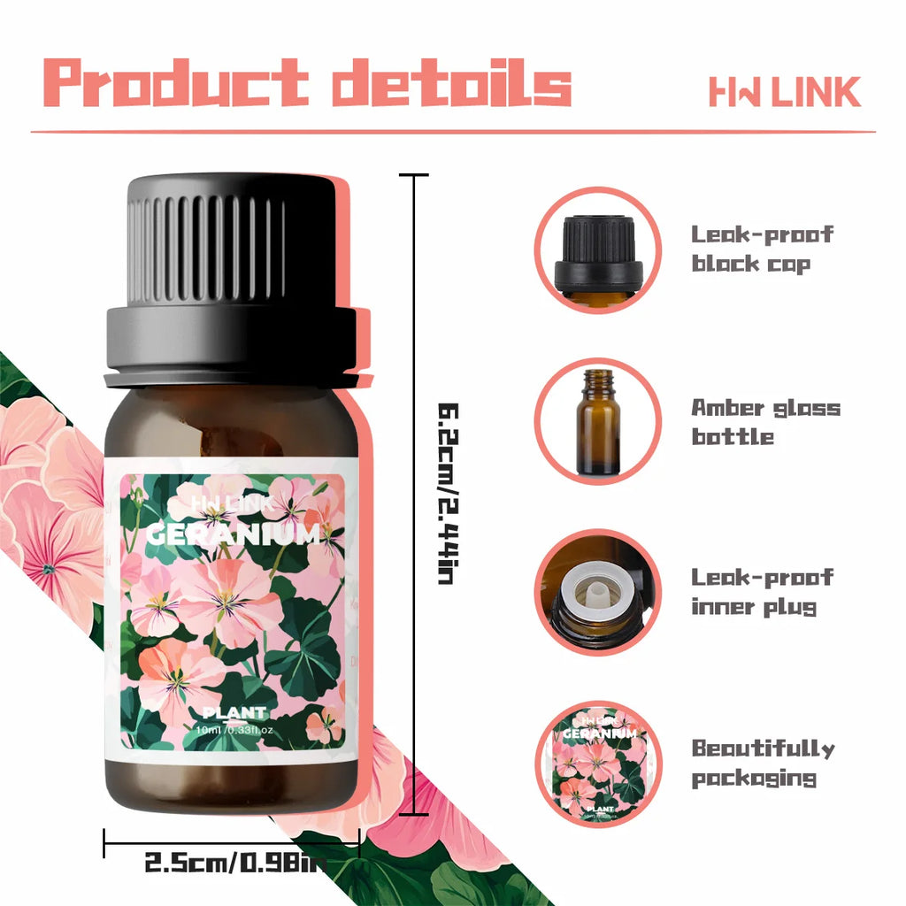 Geranium Essential Oil 10ml 100% Pure Natural for Diffuser and Aromatherapy,Candle Making Geranium Perfumes Gifts Meditation