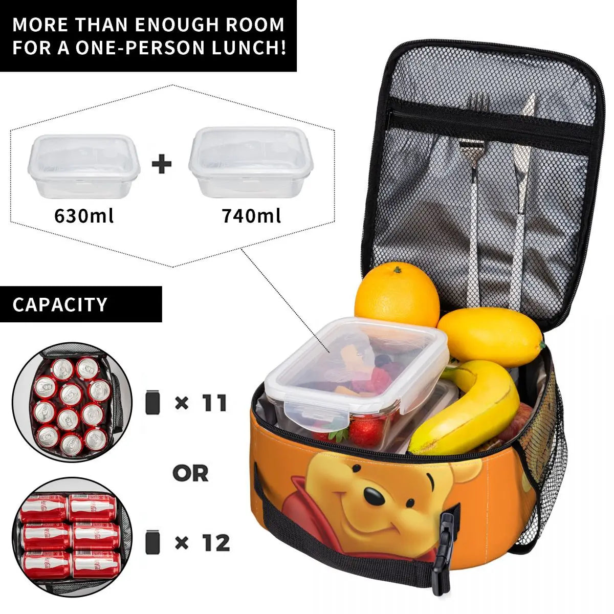 Cute Winnie The Pooh Insulated Lunch Bags Thermal Bag 
Meal Container Large Tote Lunch Box for Men Women Work Picnic