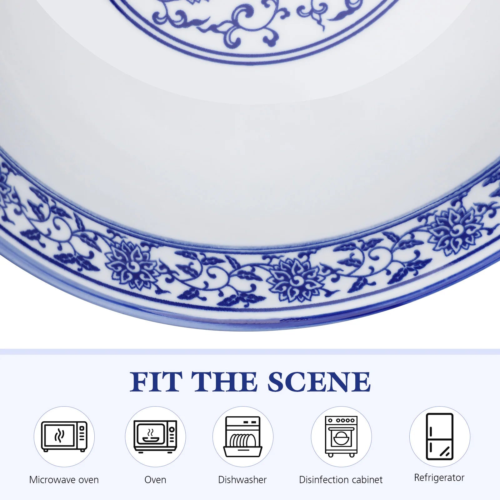 1Pcs Chinese Style Ceramic Bowls Blue and White Porcelain for Hot Cold Meals Soups Noodles Salads Fruits Ceramic Bowl
