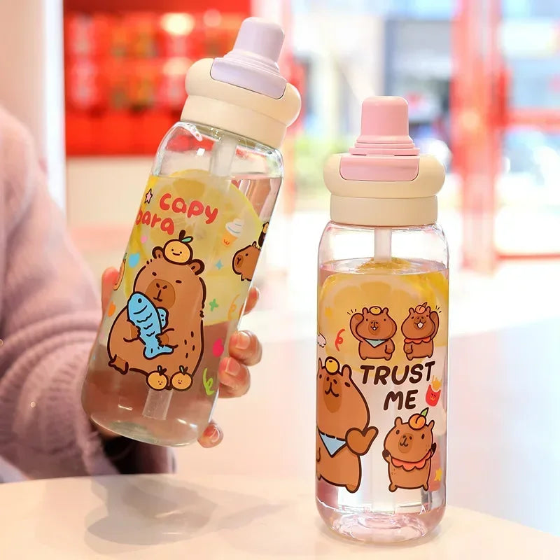 1/2/4PCS Capybara Cartoon 750ml Portable Large-capacity Water Bottle Sports Straw Cups Student Plastic Water Cups Children's Mug