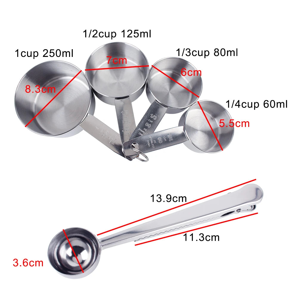 Stackable Measuring Cups and Spoons Set Baking Tools Stainless Steel Coffee Measuring Spoon Kitchen Accessories 1/4/6 PCS