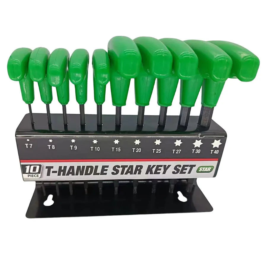 10Pcs T Handle Allen Wrench Set Star Key Torque Tool With T7 To T40 Sizes For Bolts And Screws Hexagonal Driver Kit