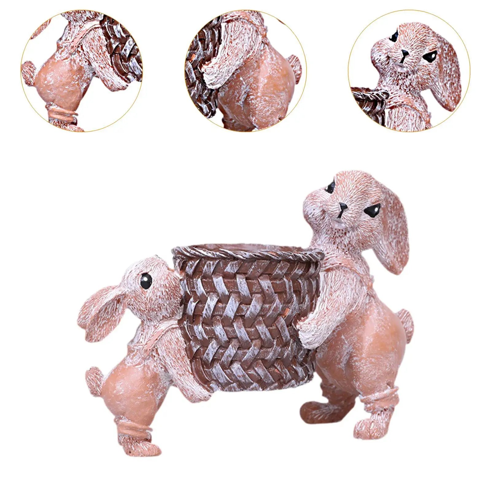 Easter Basket Table Ornament Planter Bunny Figurine for Flowerbed Home Yard