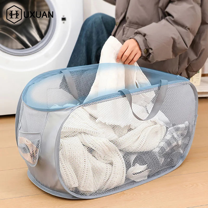 Extra-Large Mesh Laundry Hamper With Handles Foldable Versatile Storage Bag For Dirty Clothes In Multiple Rooms Laundry Baskets