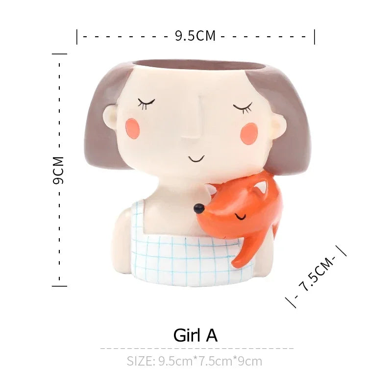 Lovely Girl Flower Pot for Succulent Cactus, Girls Portrait Planter Fairy Garden Pots Home Decor Desktop Figurines Ornament