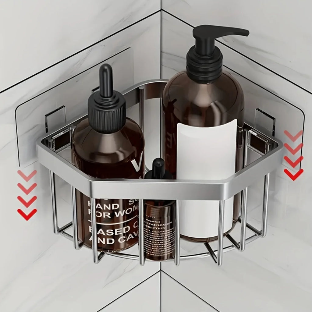 Stainless Steel Corner Sink Sponge Basket - Multifunctional Bathroom Shelf, No-Drill Caddy, 1 Piece