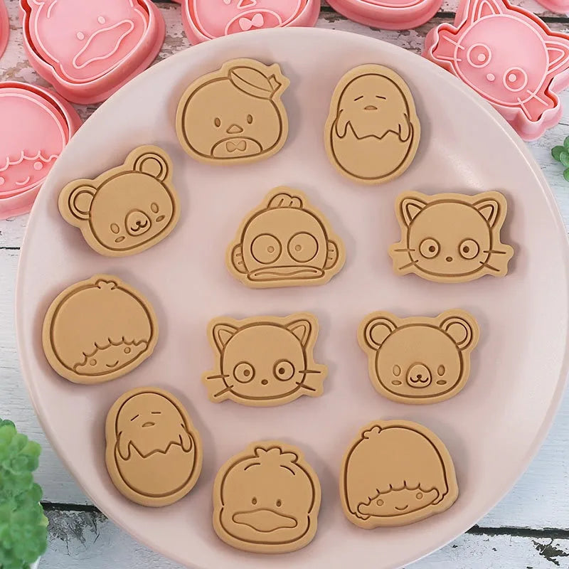 8pcs Sanrio Hangyodon Cookie Molds Cutters 3D Flower Shape Plastic Pressable Biscuit Mold Cartoon Cookie Stamp Kitchen Baking