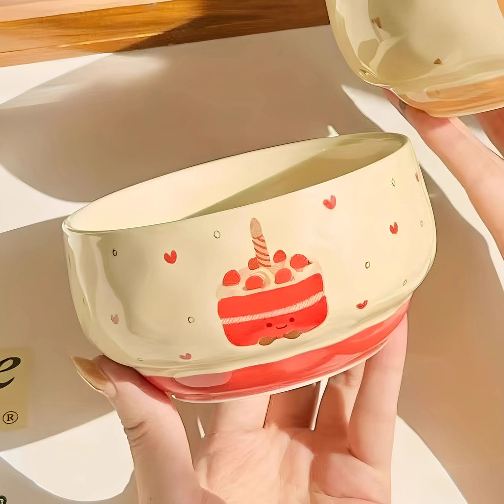 Cute Ceramic Bowl Household 4.5 Inch Cartoon Cake Pattern Instant Noodles Bowls Aesthetic Underglazed Colour Dinner Tableware