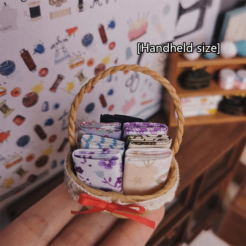1/12 Dollhouse Simulation Mini Woven Fabric Basket Dollhouse Sewing Scene Decoration Accessories Dolls House Photo Props