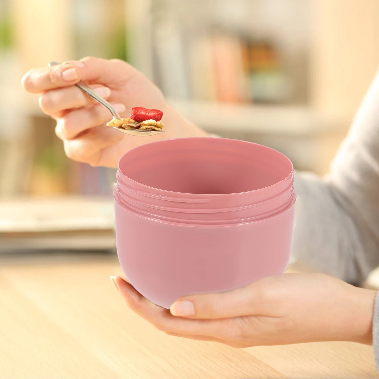 Plastic Airtight Breakfast Bowl Compact Lightweight Creative Design Good Mood Portable Soup Container Students Oatmeal Cup