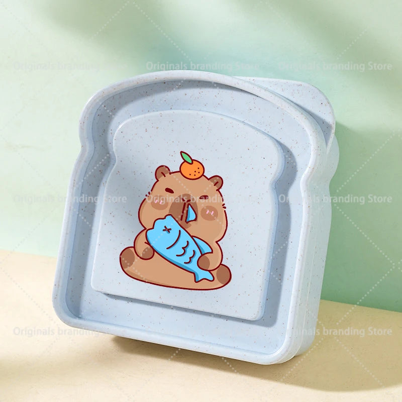 Capybara Portable Lunch Box Sandwich Silicone Toast Shaped Bento Box with Lid Office School Outdoor Lunch Food Container Gift