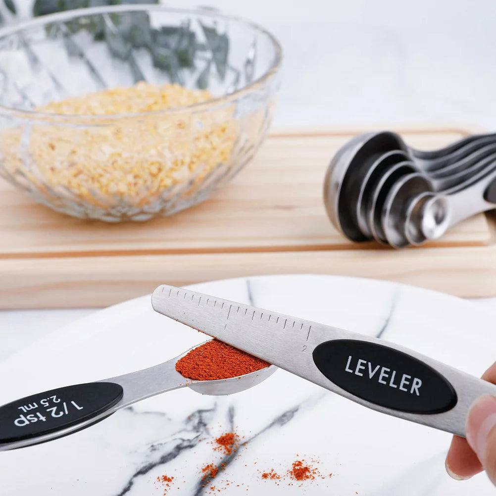 8 in 1 Stainless Steel Measuring Spoon Set Magnetic Double End Baking Cooking Tool for Home Kitchen Accurate Ingredient Measure