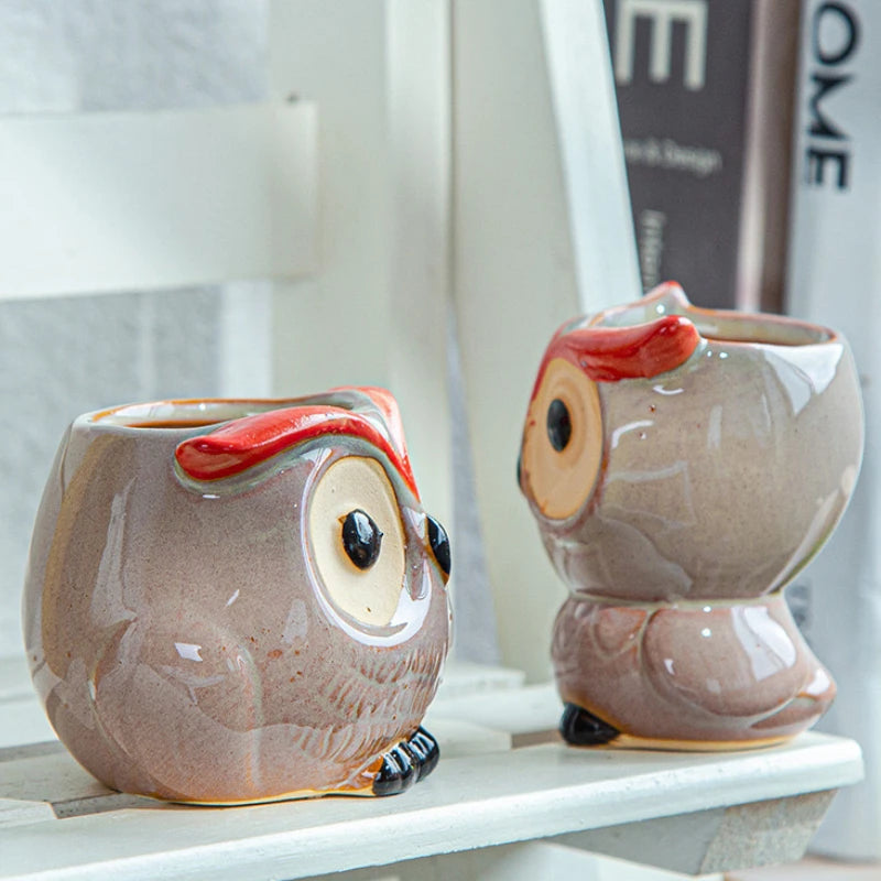 Cute Owl Ceramic Flower Pot Garden Office Decoration Succulent Animal Flowerpot Cactus Plants House Office Decoration Planters