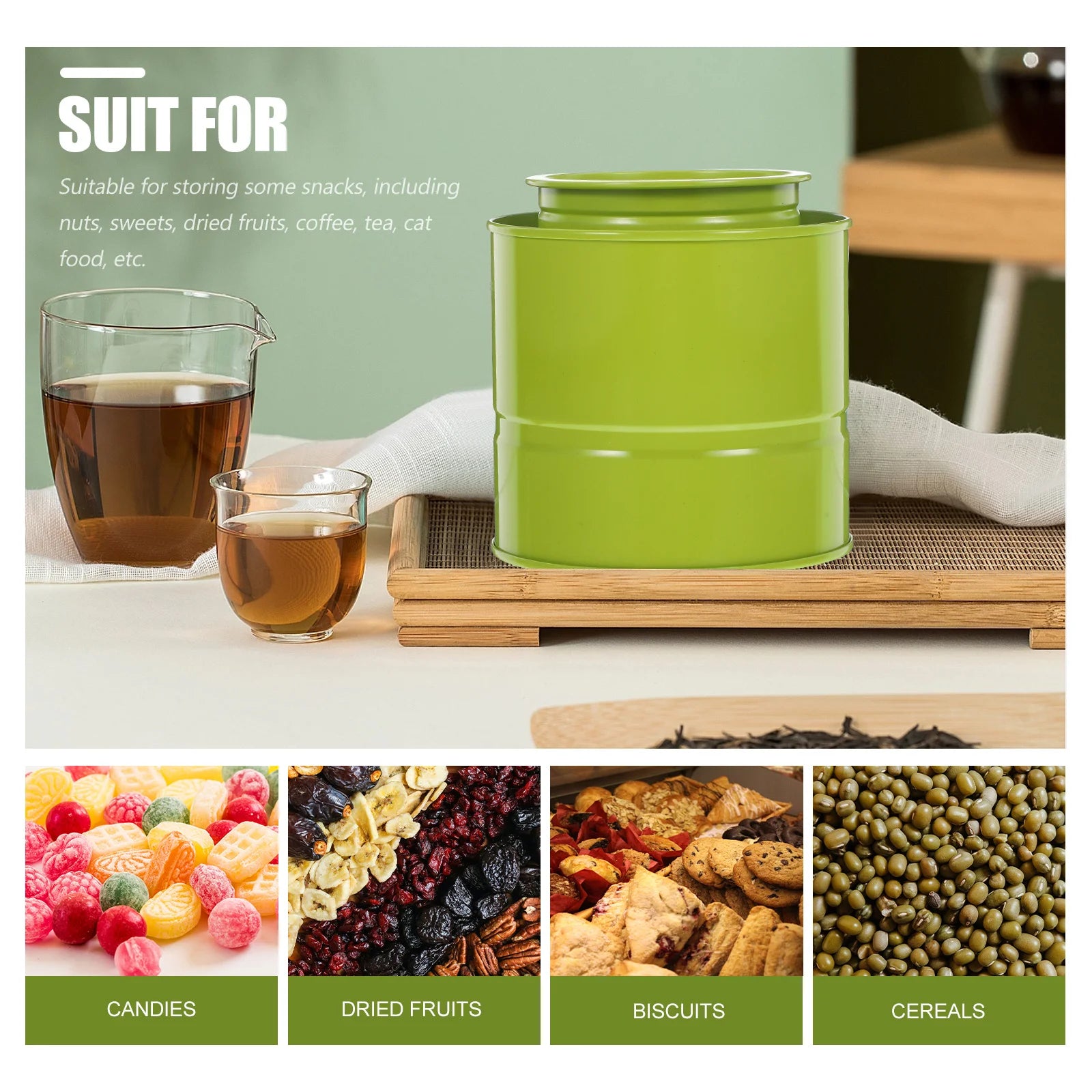 Airtight Coffee Bean Canister Tinplate Storage Jar Sealed Lid Dried Fruit Container Kitchen Canisters Tinplate Jar