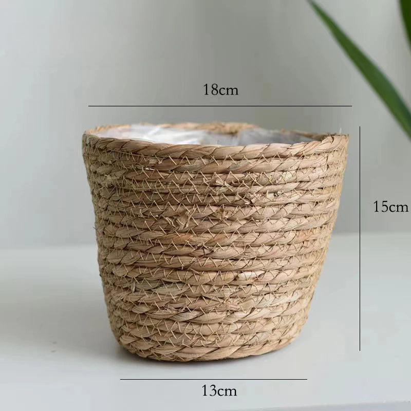 Handmade Woven Planter Basket Laundry Storage Decorative Basket Straw Wicker Rattan Seagrass Garden Flower Pot Storage Basket