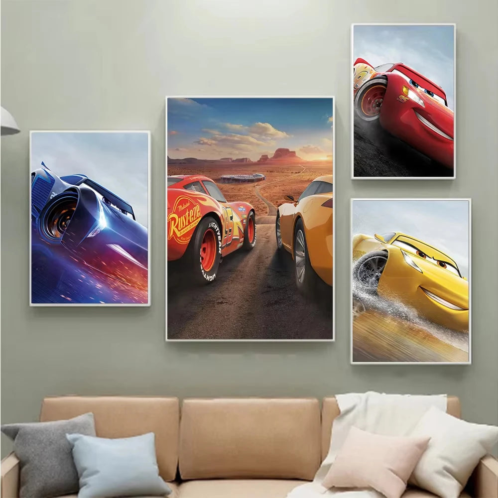 MINISO Kids Cartoon Speed Car Disney Home Living Room Bedroom Decorative Wall Art Anime Posters Mural Wall Art Canvas HD Prints