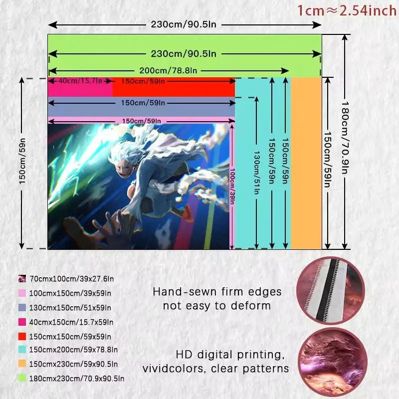 1PC Anime White Hair Blue Attire Dynamic Pose Tapestry, Glowing Lightning Energy Trail Wall Art, Blue Background for Bedroom Liv