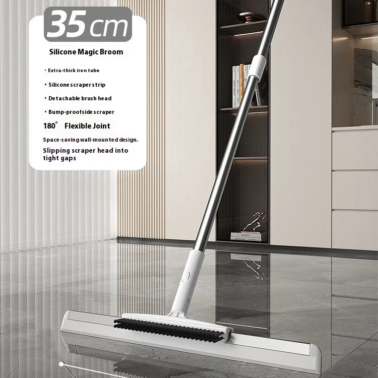 Silicone Squeegee Mop Bathroom 2 in 1 Sweeping Water Wiper for Kitchen Floor Tile Fast Drying Hair Removal Non Scratch