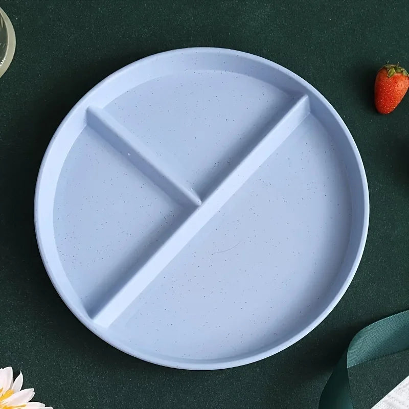 1pc Adult Weight Control Dinner Plate For Restaurant, 8 Colors, 3 Grids Round Plastic Individual Plate, Reusable Healthy Diet An
