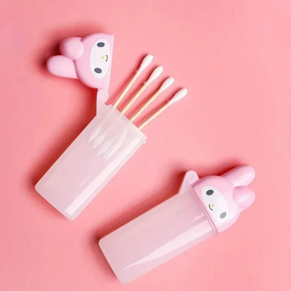 Kawaii Hello Kitty Sanrio Storage Box Anime My Melody Toothpick Cosmetic Swab Storage Box Portable Travel Mini Container Gifts