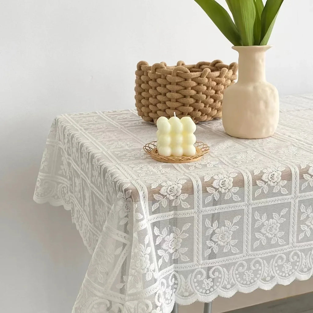 Retro Lace Thickened Tablecloth Non-slip Dustproof Coffee Dinning Table Cover Wedding Party Dining Decoration Mantel De Encaje