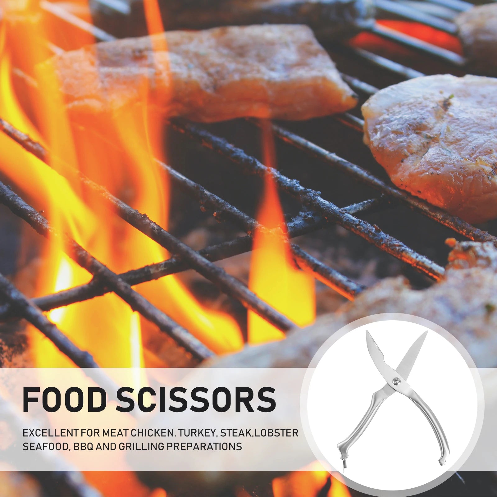 Heavy Duty Kitchen Shears Stainless Steel Chicken Bone Scissors Professional Grade Poultry Cutting Tool BBQ Grilling Lobster