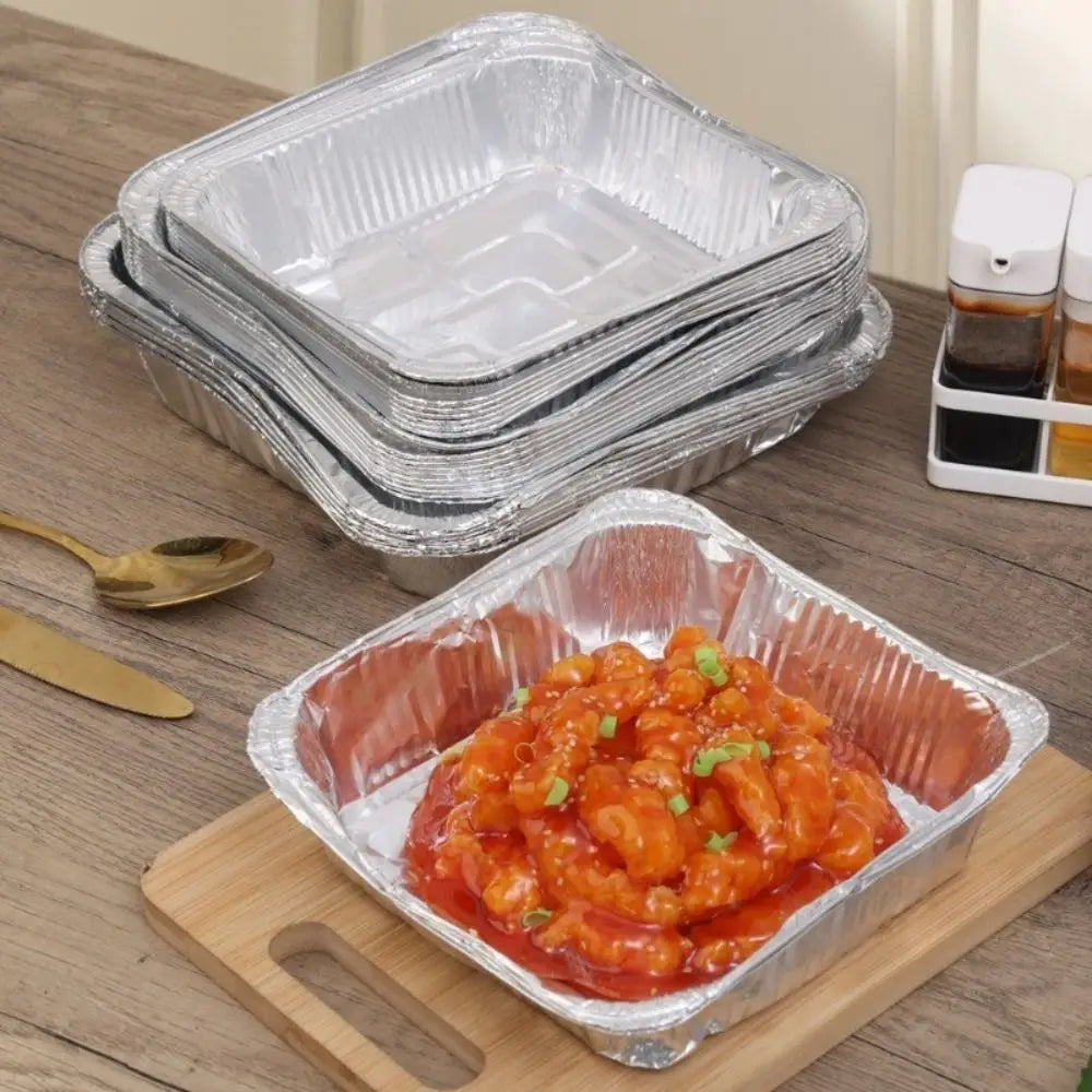 10Pcs 6/7/8 Inch Food Tin Foil Tray Reusable Non-stick Aluminum Foil Box Oven BBQ Baking Tools Oil-resistant Air Fryer Tray
