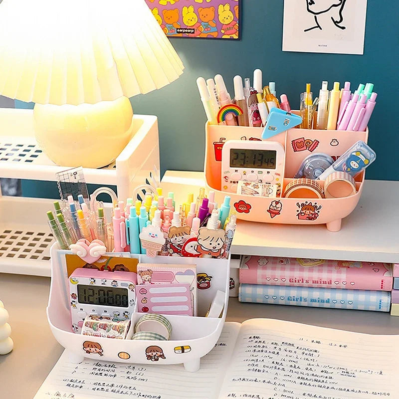 Kawaii Large-Capacity Desktop Pen Holder Cute Cartoon Stationery Storage Box Creative Pencil Organizer for Girls Desk