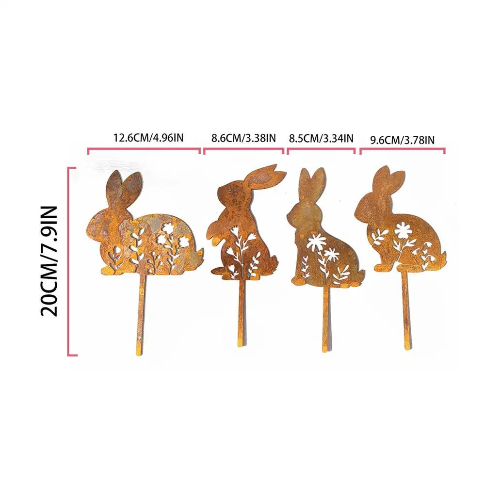 Iron Art Rabbit Garden Stakes Easter Rabbit Silhouette Set Outdoor Garden Backyard Decor Rabbit Figurine Flower Pot Grass Plugin