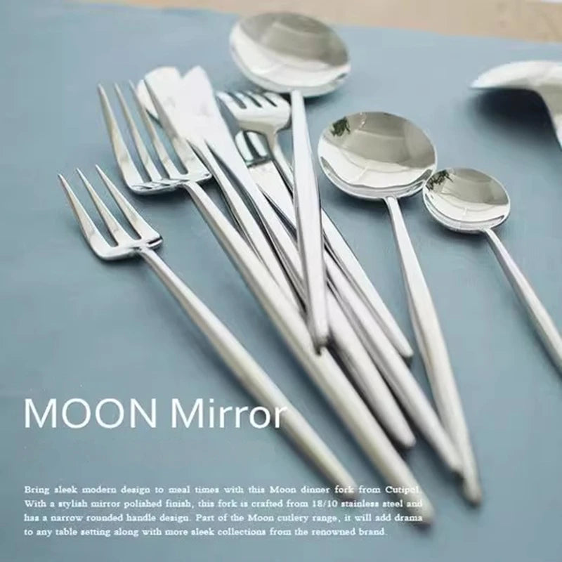 Mirror-polished Stainless Steel Western Tableware Set Four-piece Steak Knife Fork and Spoon Set for Home Use