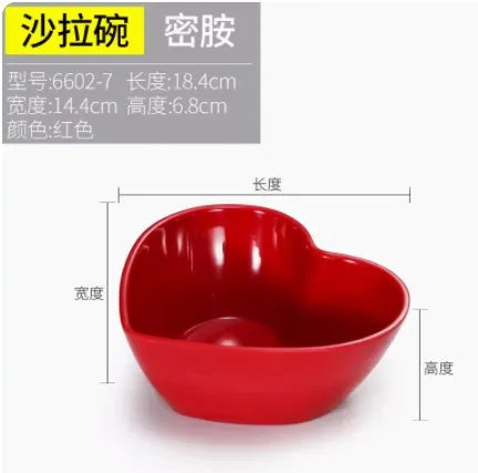 Medium love shaped bowl plastic melamine Dim sum tableware breakfast bowl dessert bowl fruit salad bowl