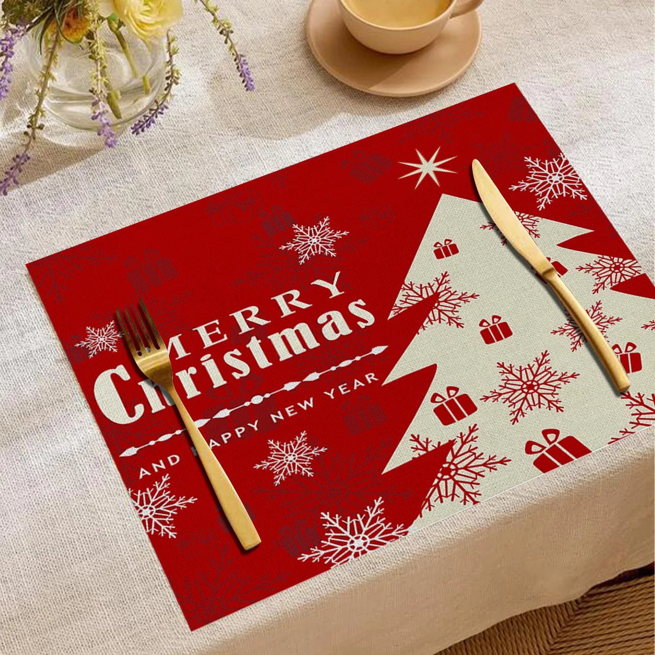 Christmas Digital Printed Placemat Linen European and American Birthday Party Insulation and Anti Fouling Decorative Table Mat