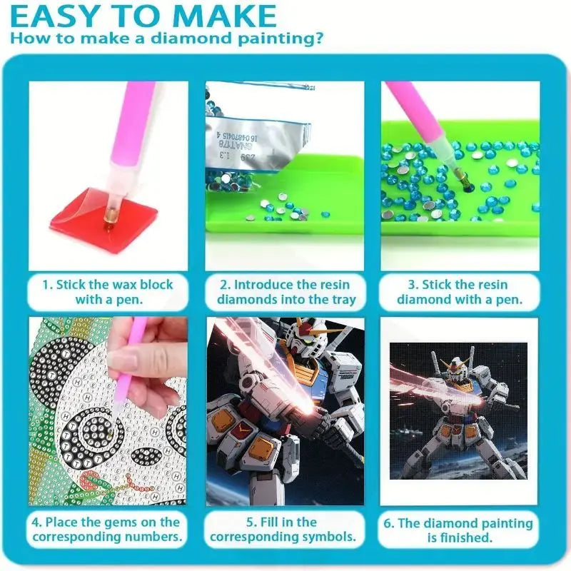 1PC 5D Diamond Painting Kit, Gundam RX-78-2 Mobile Suit Mecha Robot Anime Art Full Drill DIY Diamond Picture for Wall Decor, Spa