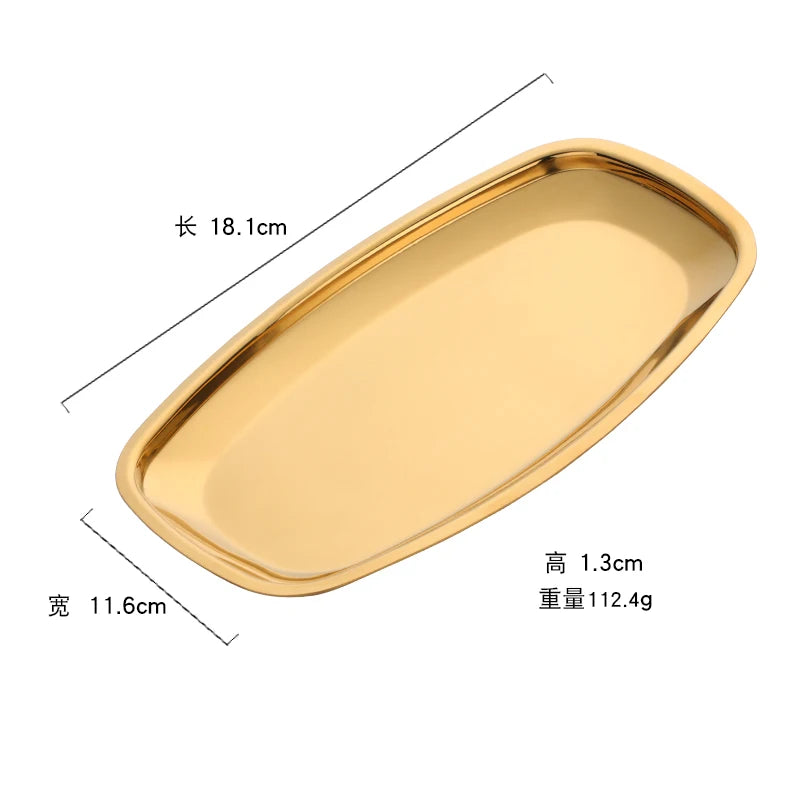 Nordic Style Oval Jewelry Storage Serving Tray Platter Stainless Steel Snack Tray Metal Storage Gold Decoration Home Organizer