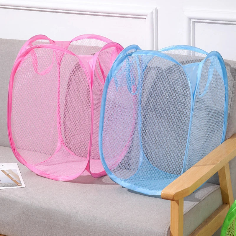Color Folding Dirty Laundry Sorting Basket Washing Bathroom Cloth Mesh Storage Bag Frame Bucket Laundry Organizers Storage Pouch